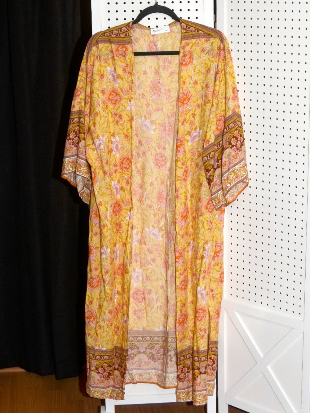 Muse Boho Floral Open Front Longline Kimono Robe - Yellow Mustard - TU One Size